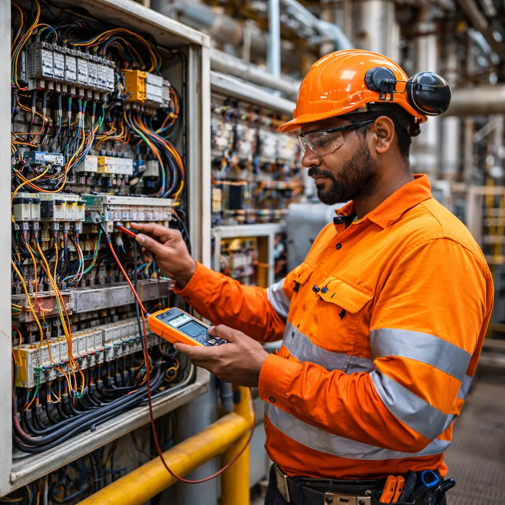 Technician testing an electrical installation