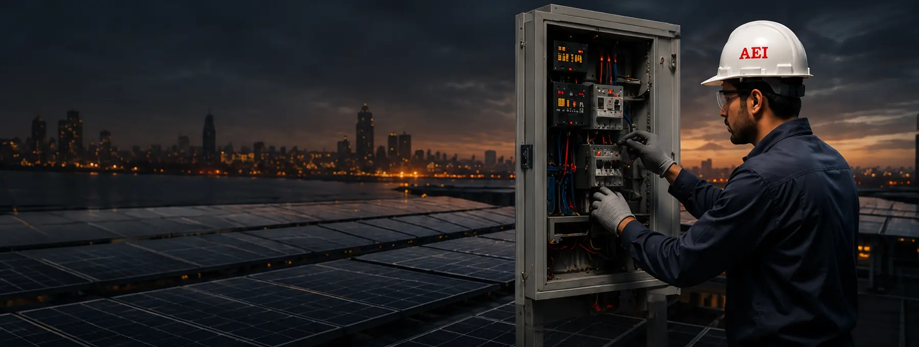 AEI engineer working on an industrial power system